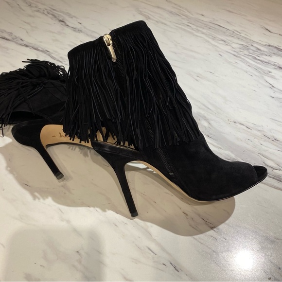 Sam Edelman Arizona fringe Booties peep toe black womens size 8 - Picture 13 of 16